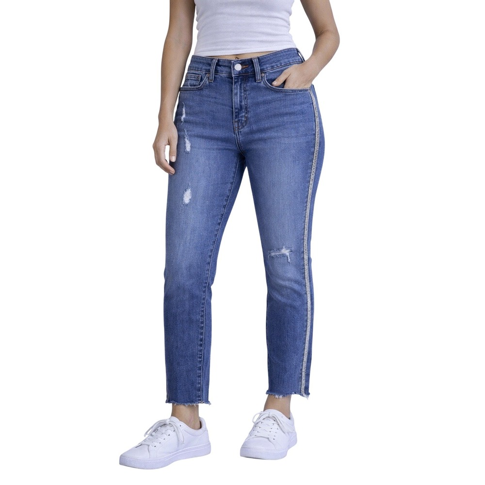 Guess Womens Jeans Rhinestone Embellished High Rise Skinny Distressed Blue Denim